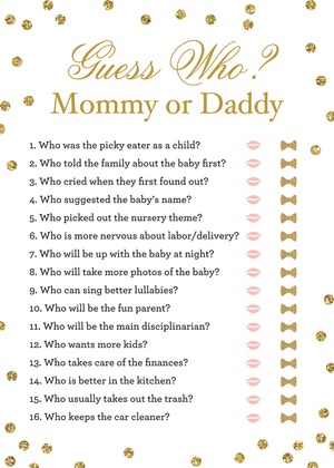 Gold Glitter Graphic Dots Baby Shower Bingo Game