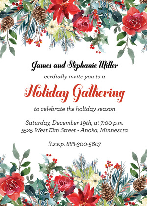 Classy Poinsettia Holiday Invitations