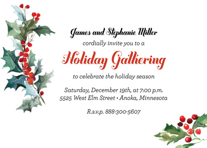 Wooden Holly Branch Invitations