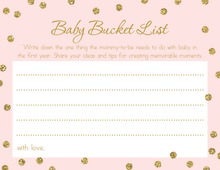 Faux Gold Glitter Pink Dots Baby Bucket List Cards