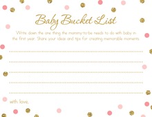Faux Gold Glitter Pink Dots Baby Bucket List Cards