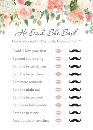 Watercolor Peach Cream Floral Who Knows Bride Best Game