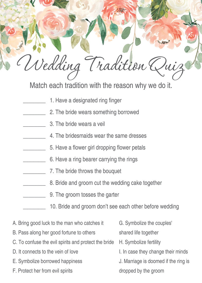 Wedding Traditions Guessing Game Printable Why Do We Do