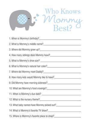 Blue Chevron Elephant Baby Animal Name Game