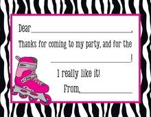 Pink Roller Skate Wild Zebra Print Fill-in Thank Yous