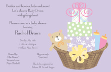 Aqua Baby Buggy Yellow Border Shower Invitations