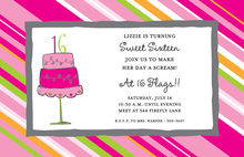 Aqua Stripes Faux Glitter 16th Invitation