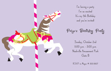 Pink Horse Teal Border Burlap Invitations