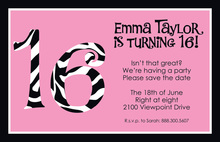 Zebra Sweet 16 Invitations