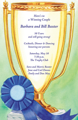 Winning Golden Trophy Aqua Invitations