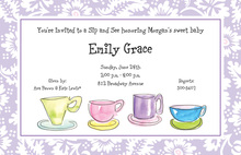 Tea Cup Pink Peony Blue Invitations