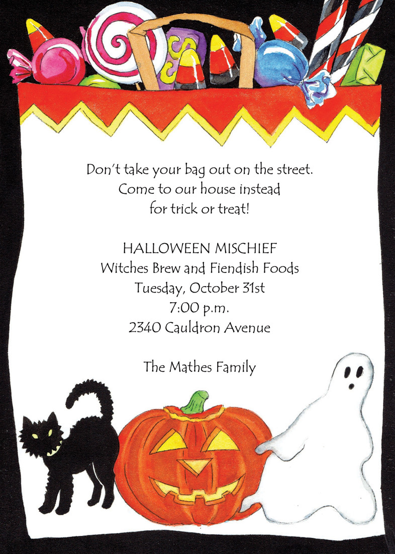 Halloween Treats In White Bag Invitation