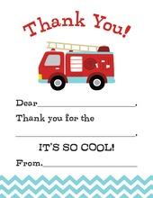 Fire Truck Kids Fill-in Birthday Thank You Cards