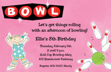 Girly Pink Bowling Birthday Party Invitations