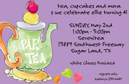 Watercolor Tea Party Green Invitations