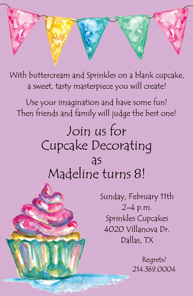 Colorful Bunting Cupcake Birthday Party Invitations