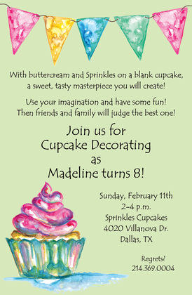 Watercolor Cupcake Orange Invitations
