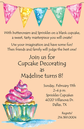 Colorful Bunting Cupcake Birthday Party Invitations