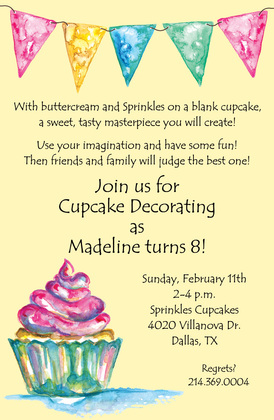 Colorful Bunting Cupcake Birthday Party Invitations
