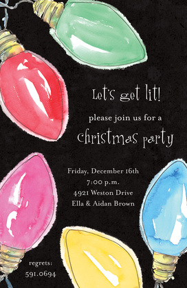 Watercolor Christmas Lights Ivory Invite
