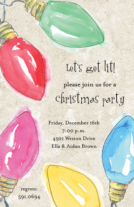 Bright Watercolor Christmas Lights Aqua Invite