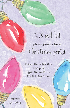 Watercolor Christmas Lights Ivory Invite