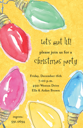 Bright Watercolor Christmas Lights Aqua Invite