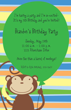Green Balloon Monkey Party Invitations
