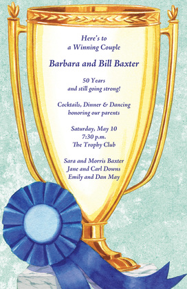 Winning Golden Trophy Grey Invitations