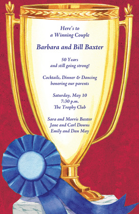 Blue Ribbon Winning Golden Trophy Invitations