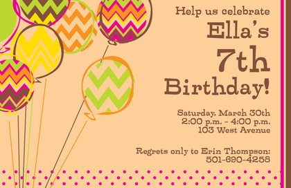 Chevron Balloons Girly Invitations