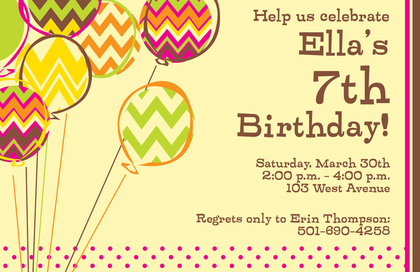 Chevron Balloons Girly Invitations