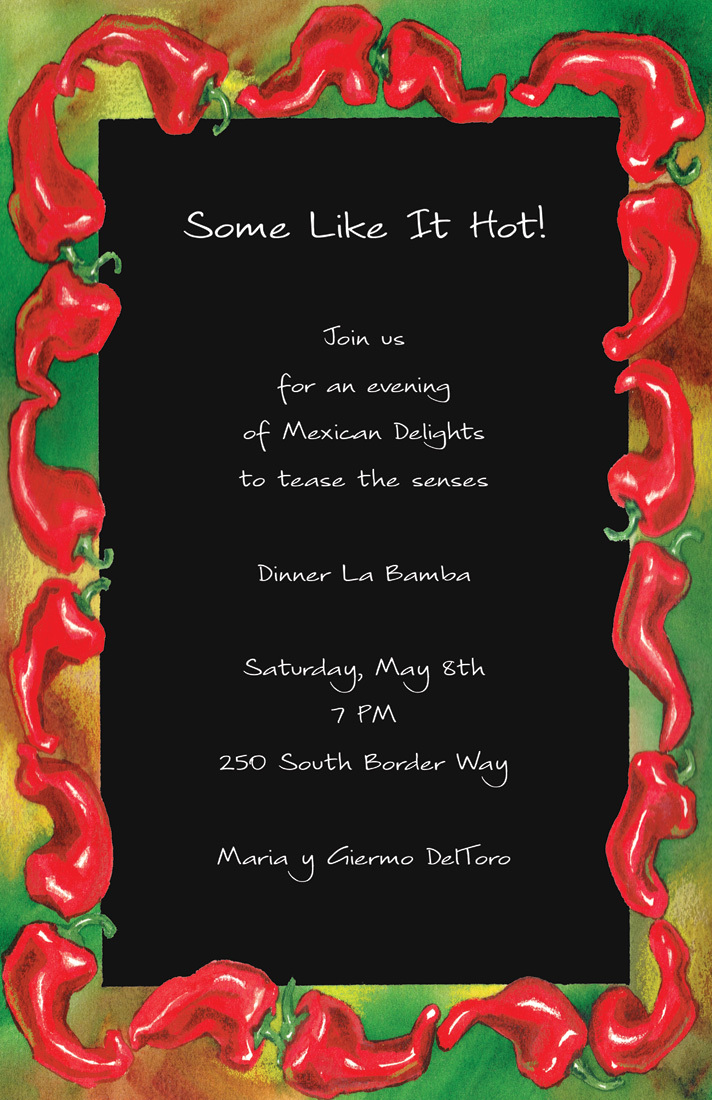 Red Hot Peppers Chili Black Invitations