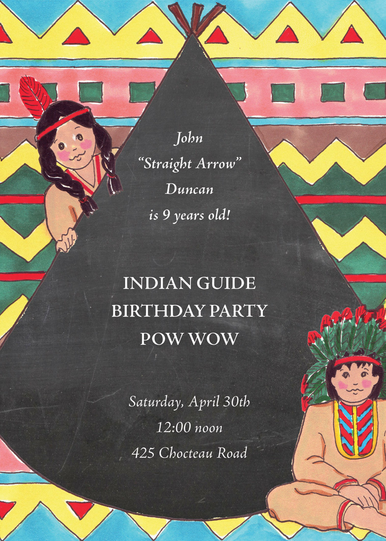 Native American Indian Chalkboard Invitations