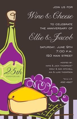 Wine Cheese Modern Purple Invitations