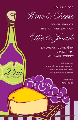 Wine Cheese Pink Illustration Invitations