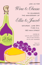 Wine Cheese Pink Illustration Invitations