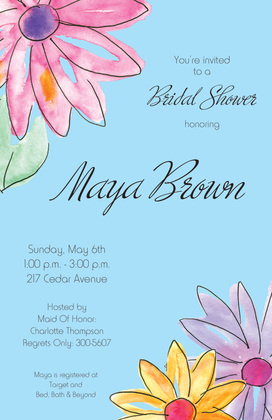 Watercolor Gerbers Green Invitations