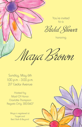 Watercolor Gerbers Blue Invitations