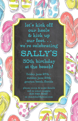 Sage Flip Flops Border Birthday Invites