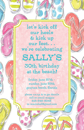 Watercolor Flip Flops Birthday Invitations