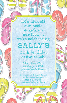 Sage Flip Flops Border Birthday Invites