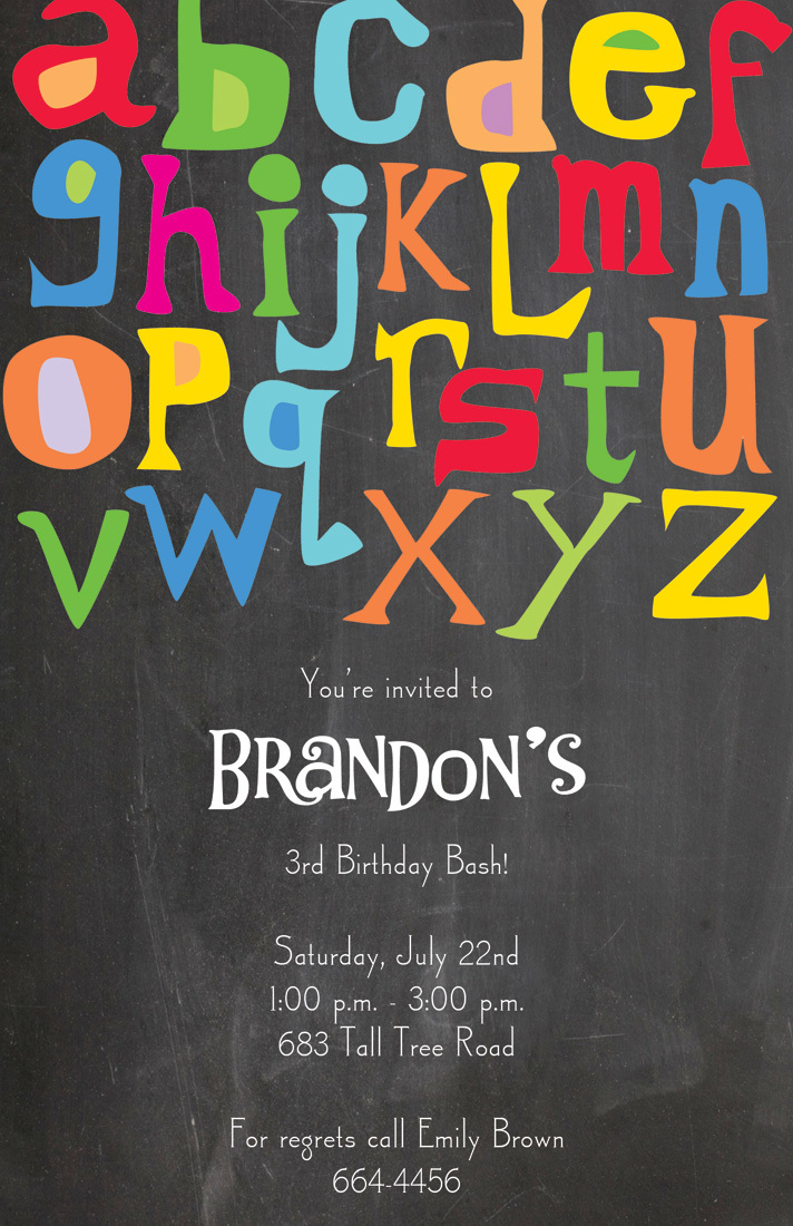 Fun Letters Alphabet Chalkboard Invites